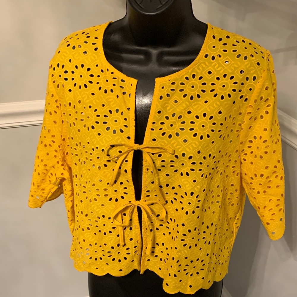 Joie Sunflower Yellow Eyelet Tie-Front Top Size L NWT
